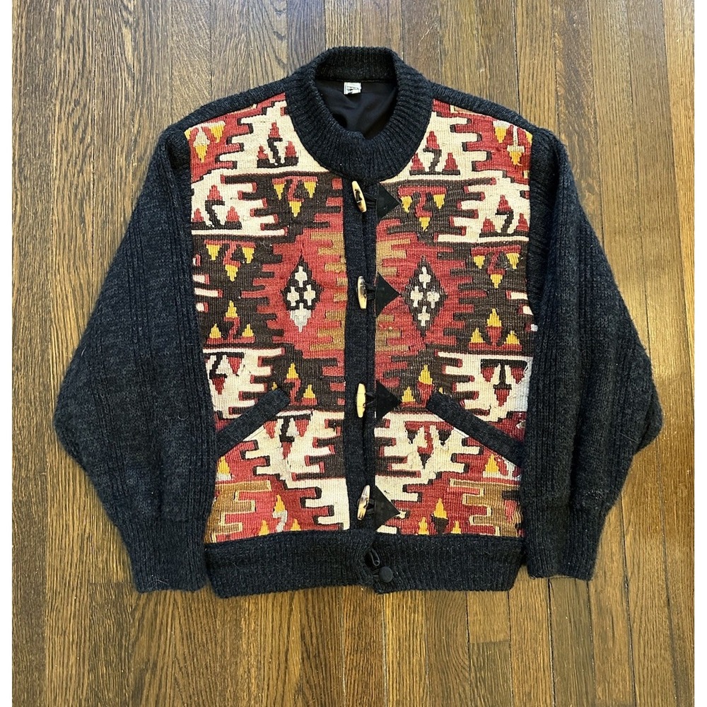 Yedahali Turkish Sweater Women's Medium Wool Cotton Blend Toggle Aztec VTG Retro